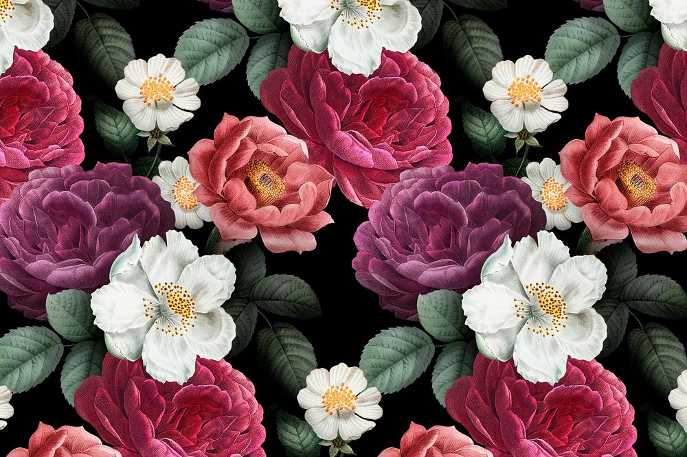 Aesthetic vintage flower patterned background, botanical illustration