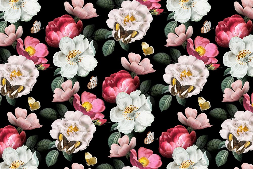 Vintage flower patterned background, aesthetic botanical illustration