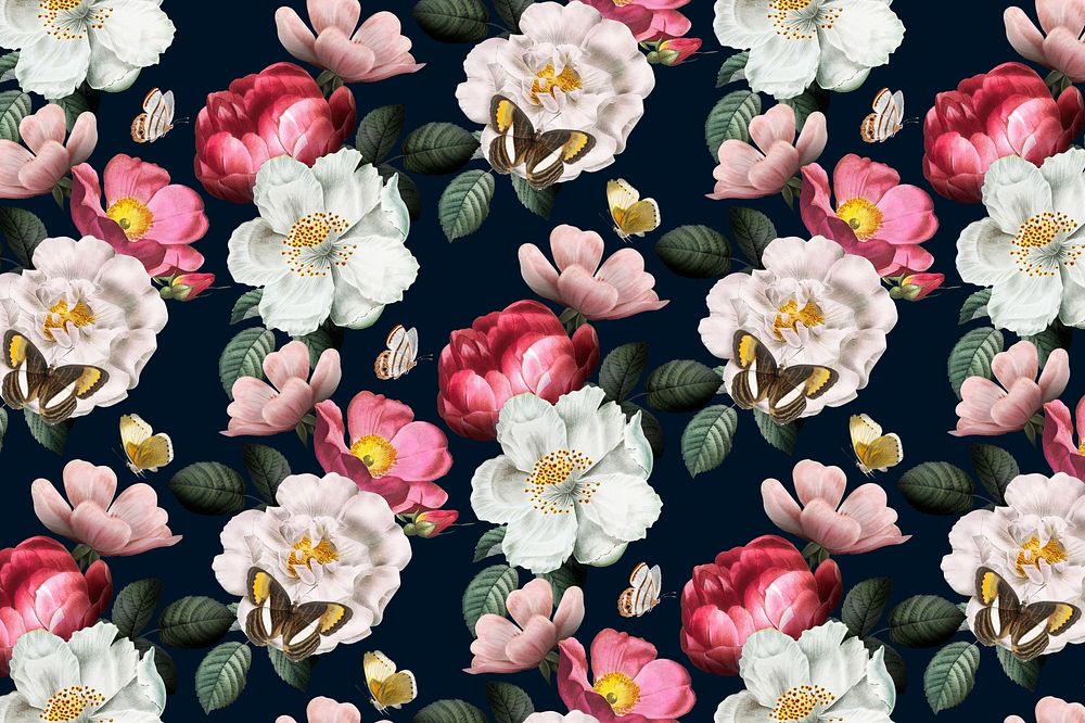 Aesthetic vintage flower patterned background, watercolor botanical illustration