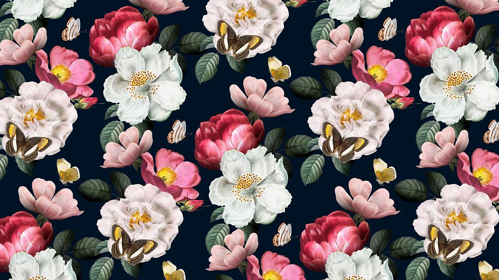 Vintage floral pattern desktop wallpaper, aesthetic botanical illustration