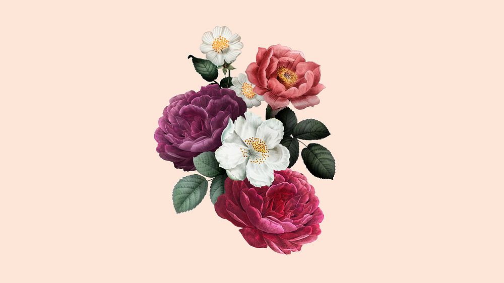 Vintage watercolor flower desktop wallpaper, aesthetic botanical illustration