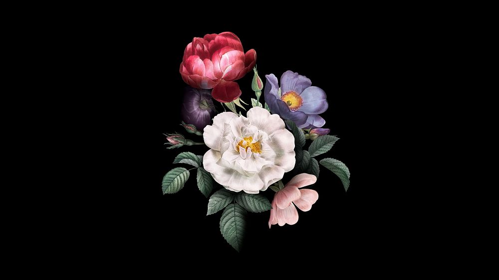 Vintage watercolor flower desktop wallpaper, aesthetic botanical illustration