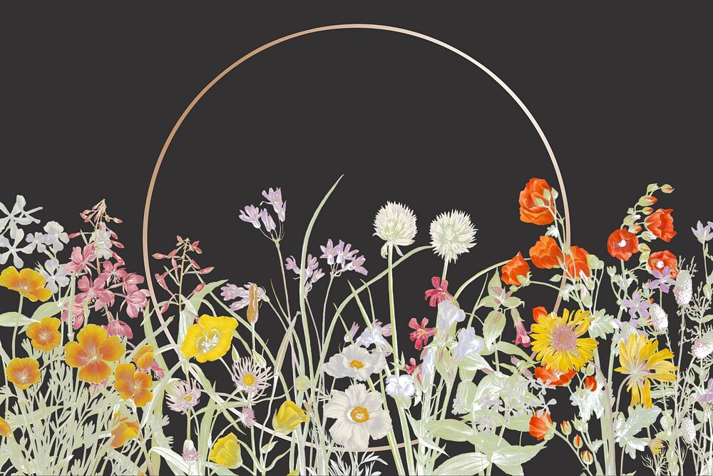 Aesthetic floral gold frame background, Spring flower illustration