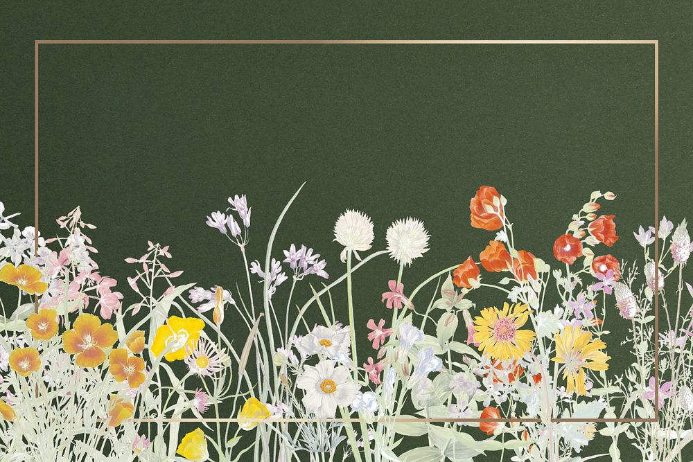 Aesthetic floral gold frame background, flower border illustration