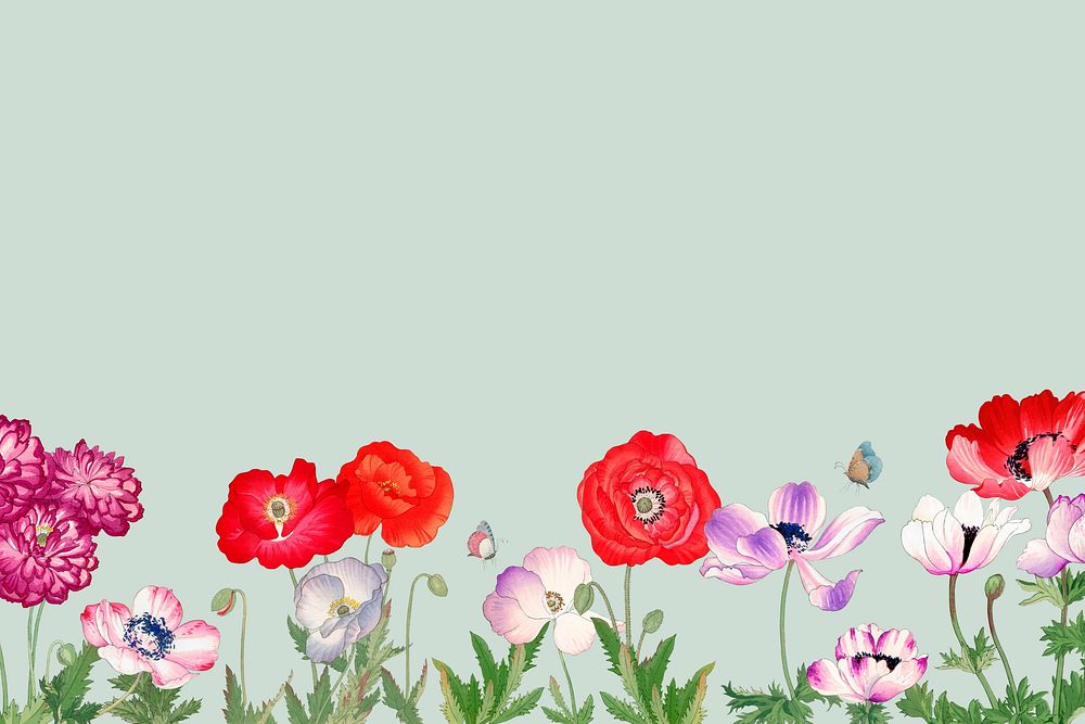 Anemone flowers border background, vintage floral design. Remixed by rawpixel.
