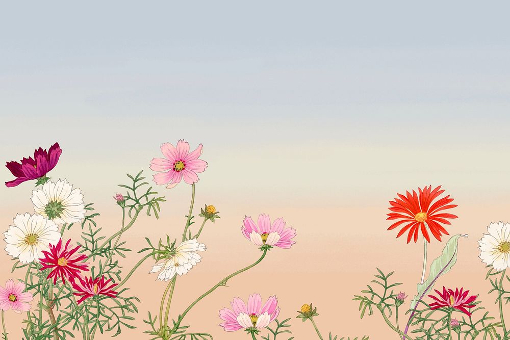 Wildflowers border background, vintage floral design. Remixed by rawpixel.