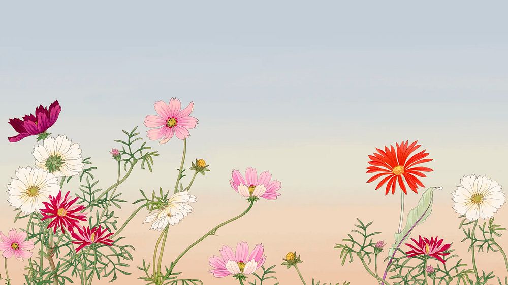 Wildflowers desktop wallpaper, vintage floral background. Remixed by rawpixel.