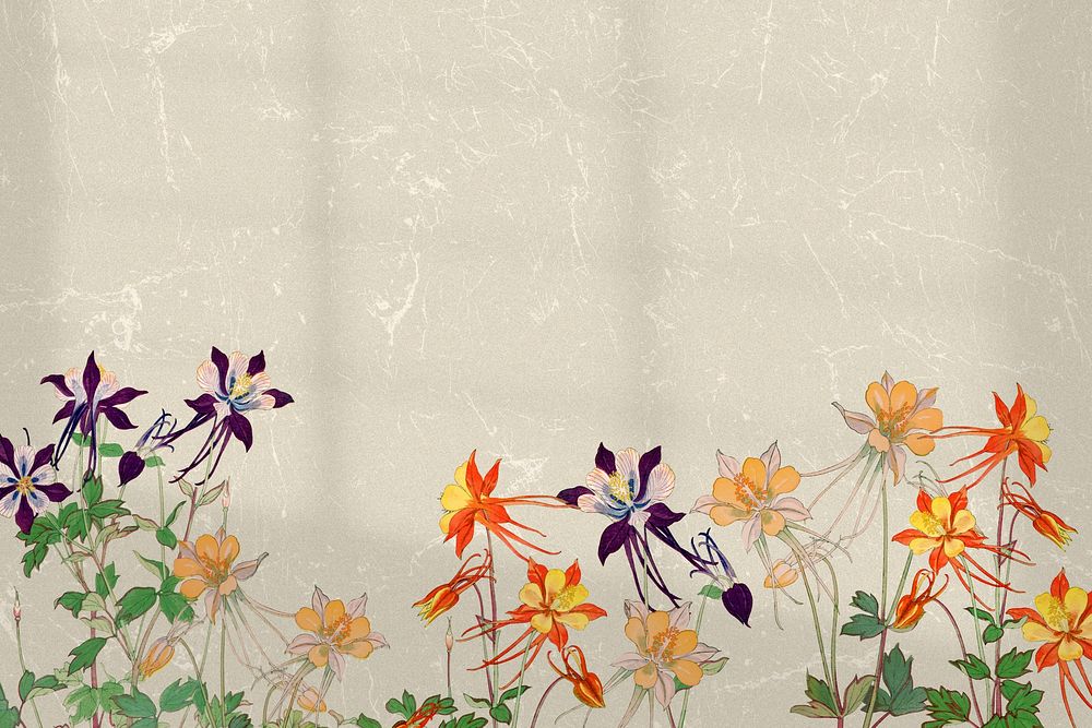 Vintage columbine flower border background. Remixed by rawpixel.