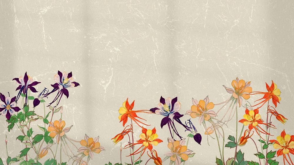 Columbine flower desktop wallpaper. Remixed by rawpixel.