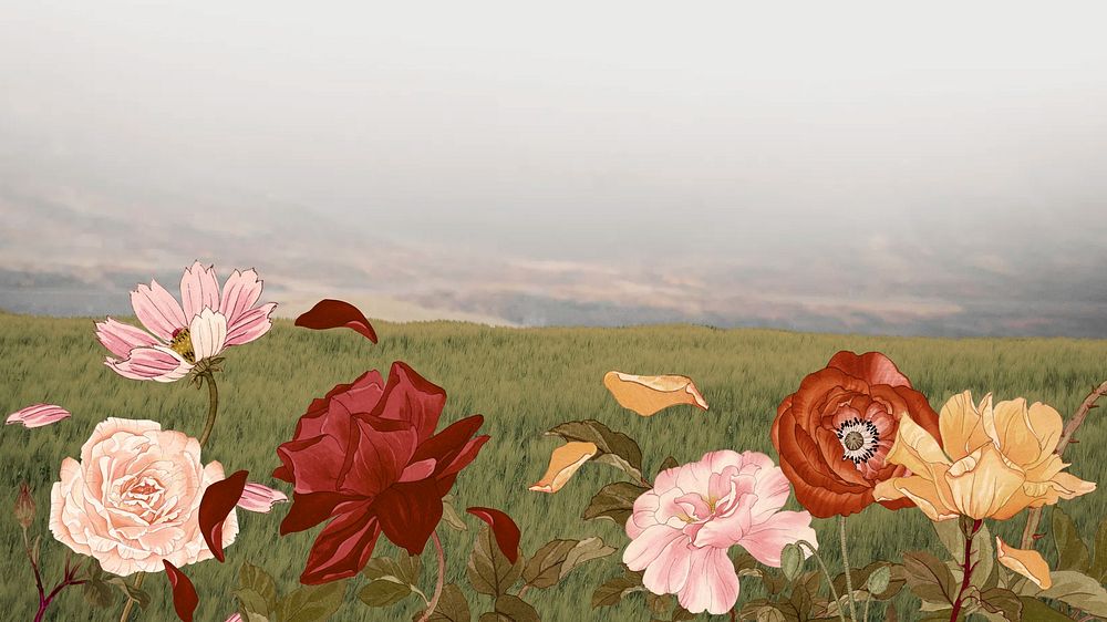 Autumn flower fields desktop wallpaper. Remixed by rawpixel.