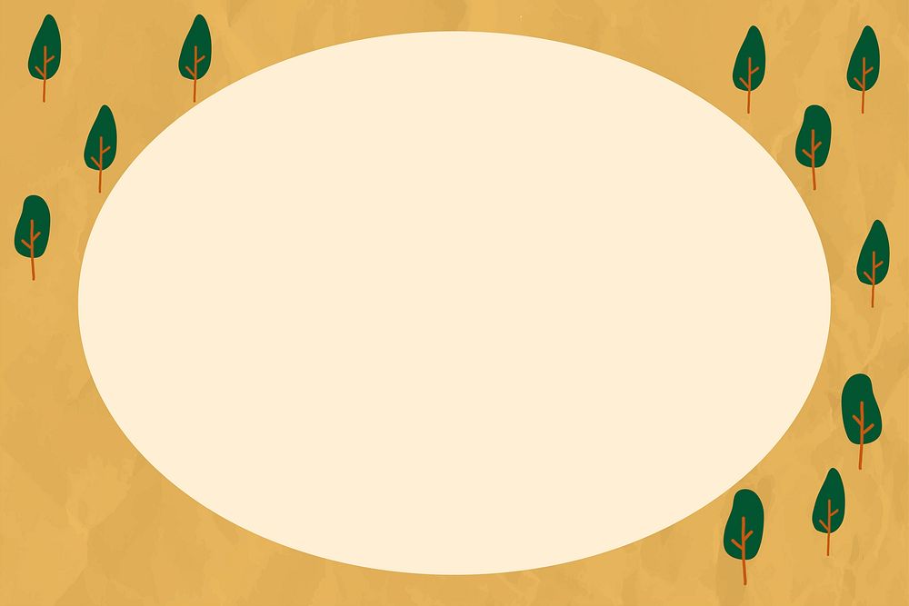 Doodle forest oval frame vector