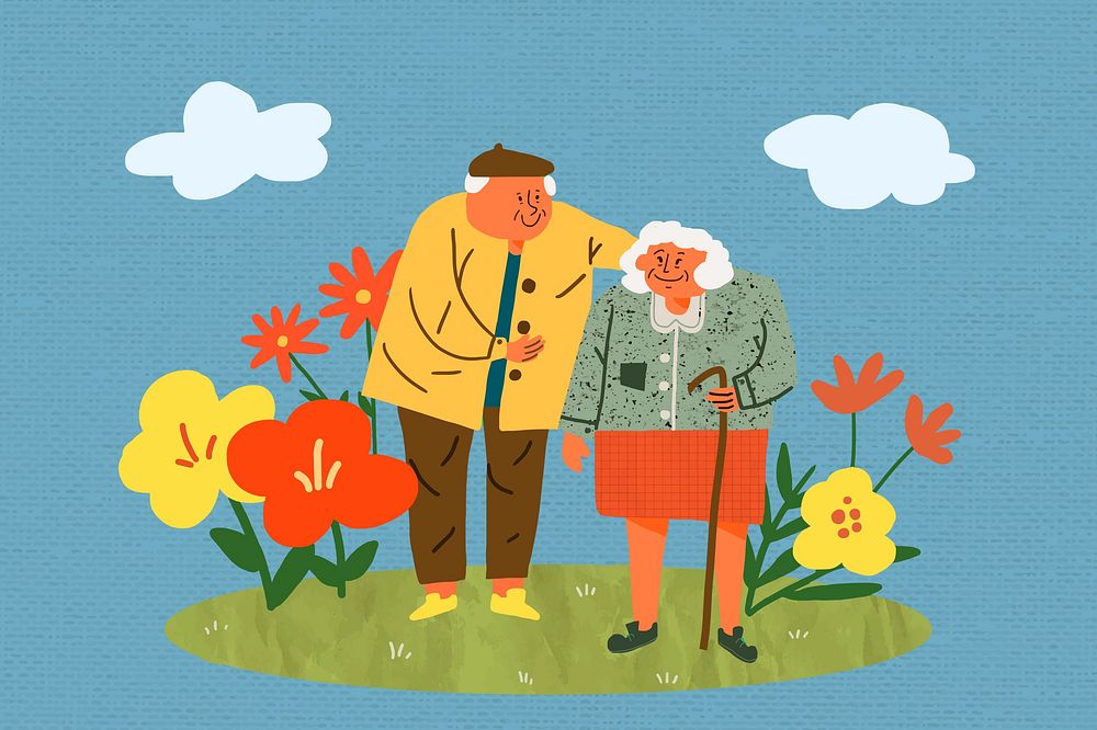 Cute senior couple doodle illustration