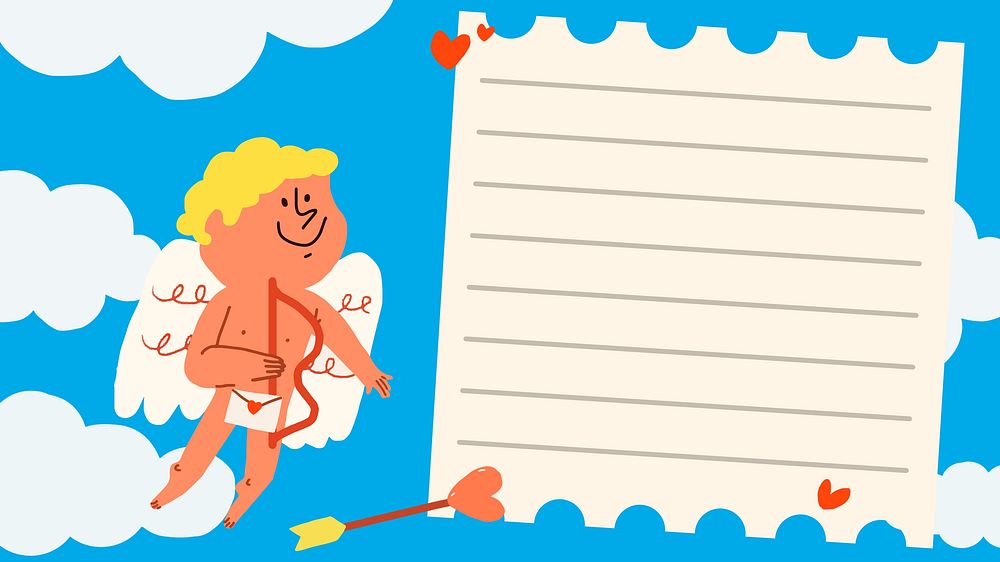 Cupid & paper note doodle desktop wallpaper