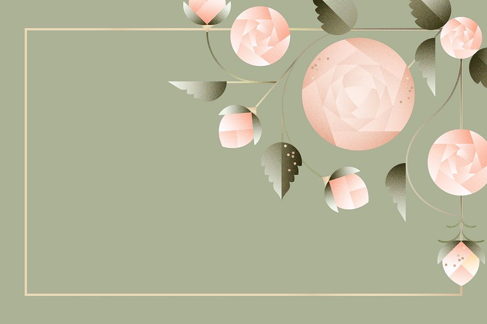 Green geometric rose floral background