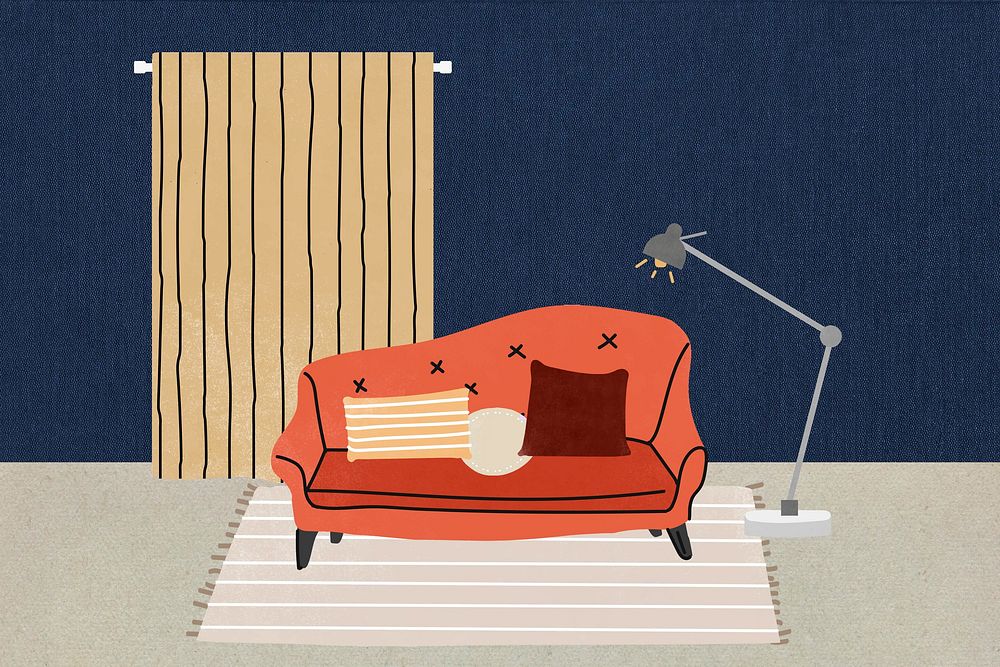 Blue & orange living room illustration background