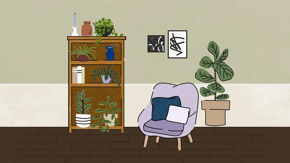 Pastel living room desktop wallpaper, asthetic illustration