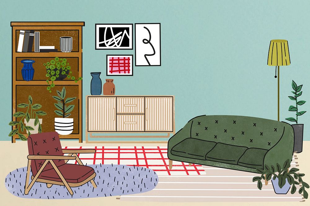 Aesthetic living room illustration, retro background