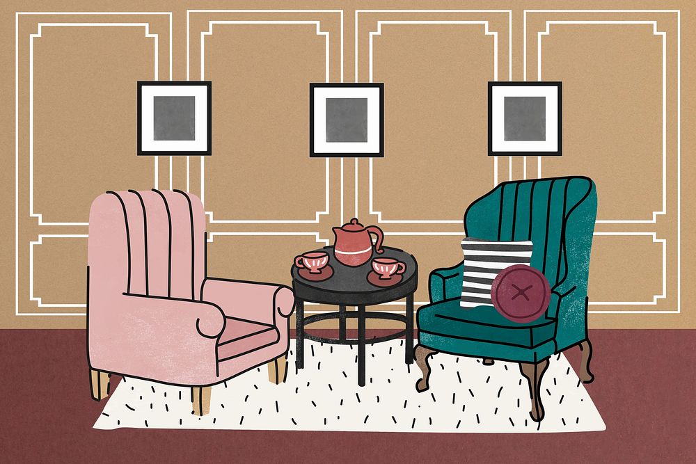 Luxury living room illustration, vintage background