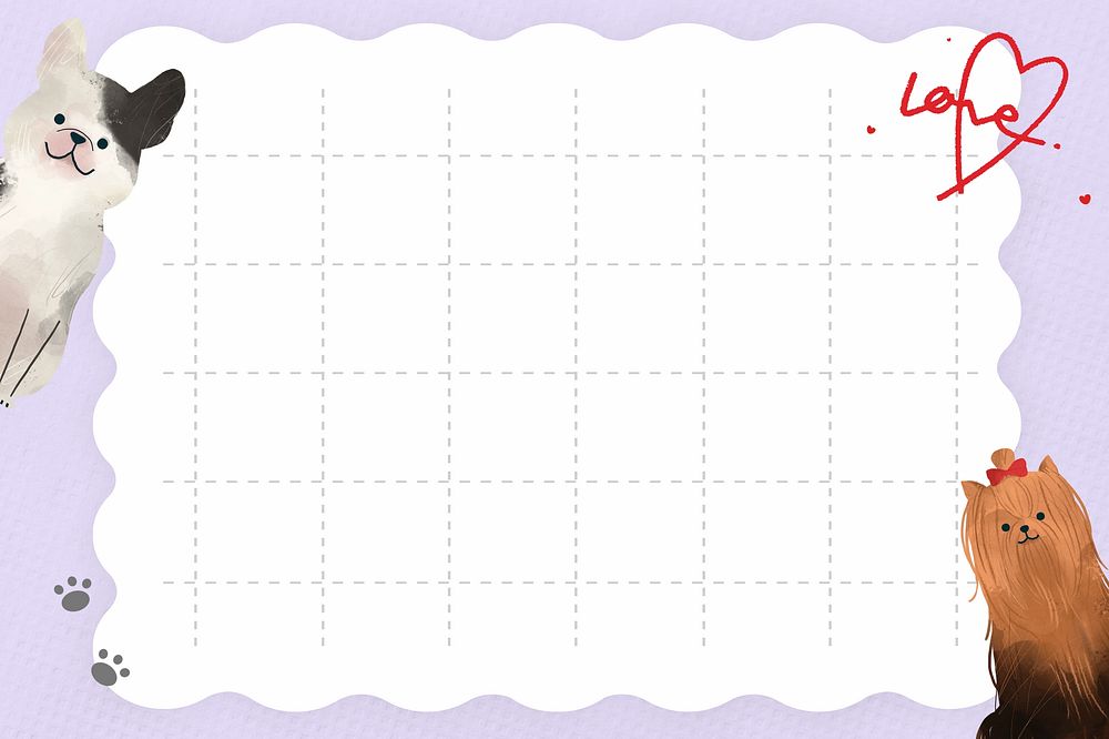 Grid notepaper background, dog border illustration