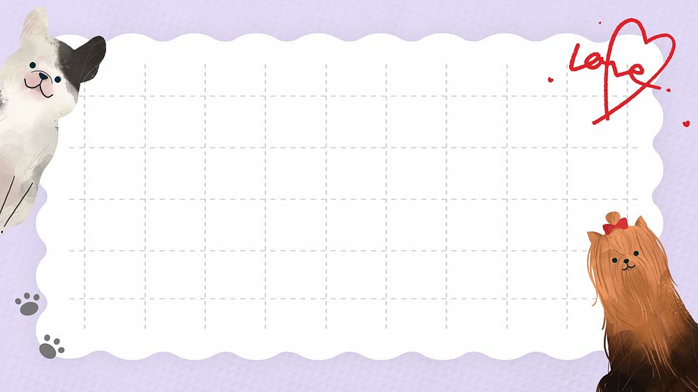 Grid notepaper desktop wallpaper, cute dog border design