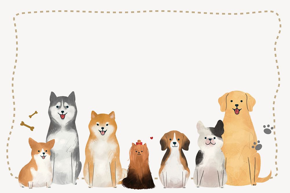Animal beige background, cute dog border design