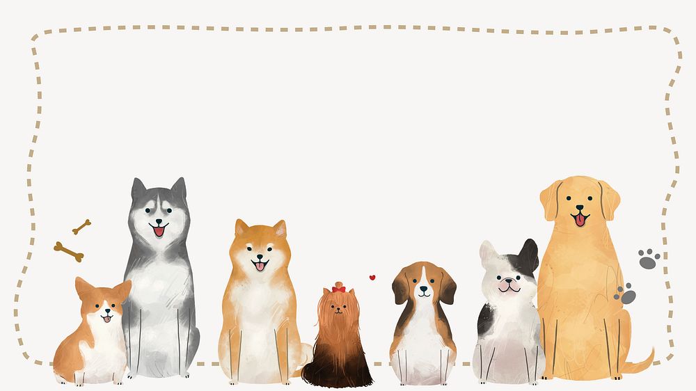 Beige desktop wallpaper, cute dogs border