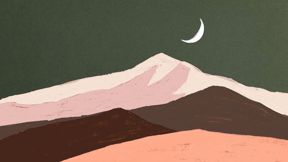 Half moon & mountains desktop wallpaper, acrylic texture design