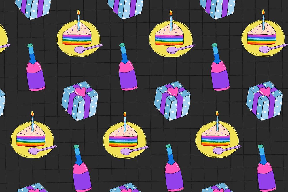 Birthday party pattern, black background design