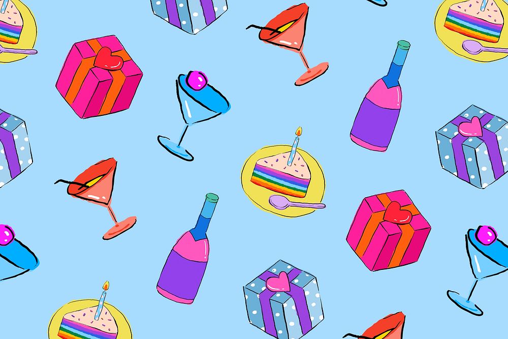 Birthday party pattern, blue background design