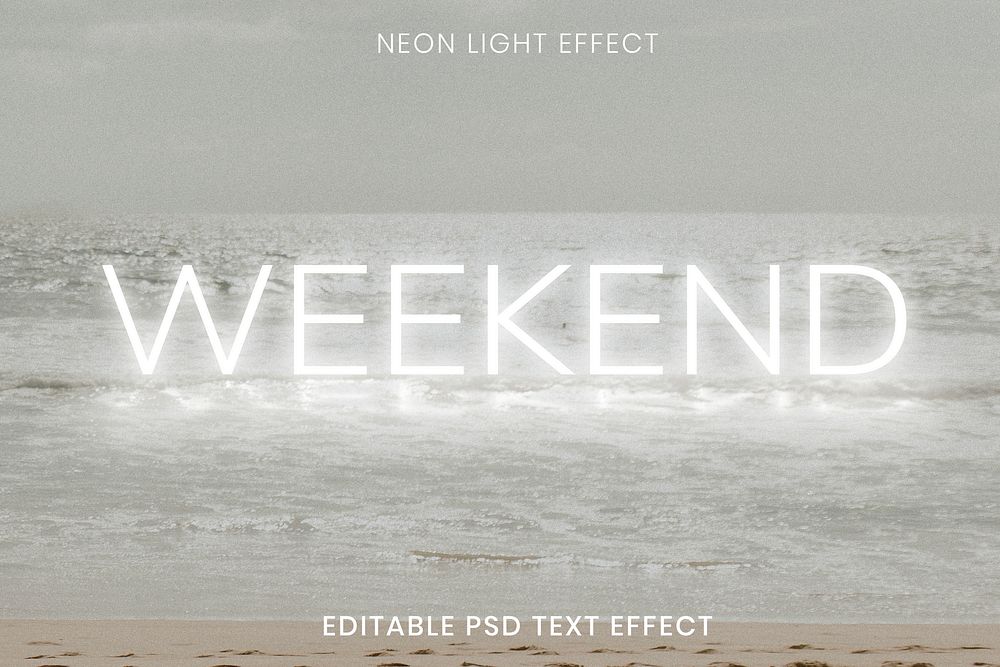 WEEKEND white neon word editable psd text effect