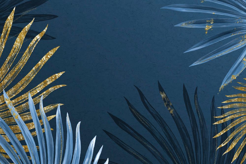 Palm leaf frame background, blue botanical design