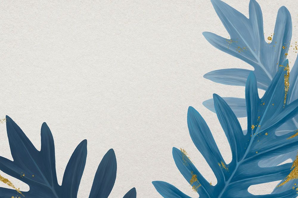 Blue philodendron xanadu leaf background, botanical aesthetic border