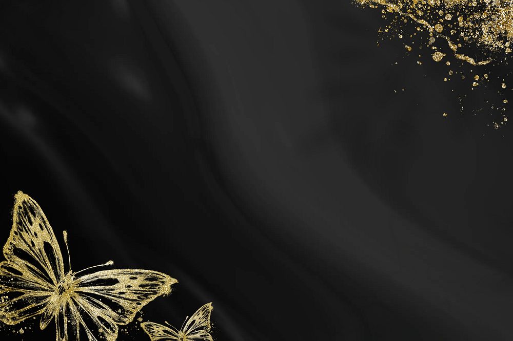 Gold butterfly border background, black design