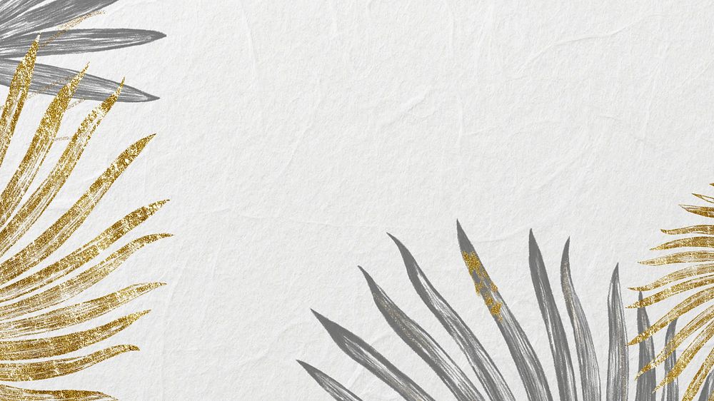 Palm leaf border desktop wallpaper, off-white botanical background