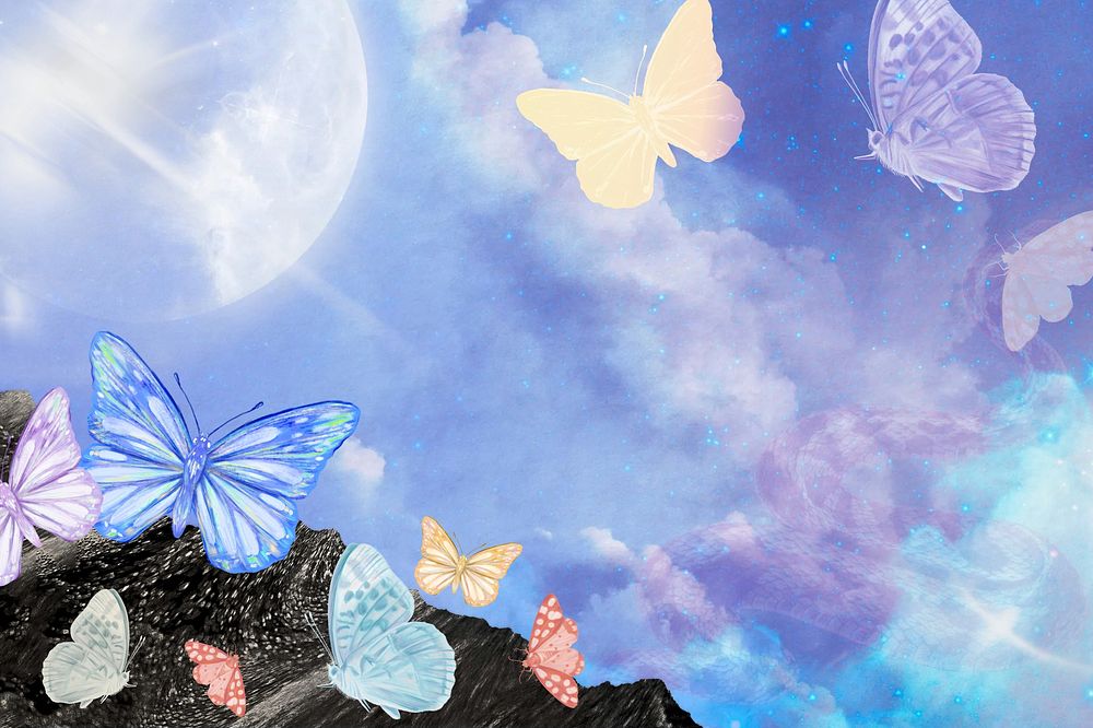 Dreamy butterfly pastel background, aesthetic sky