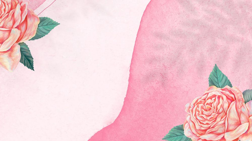 Pink rose border computer wallpaper, aesthetic flower background