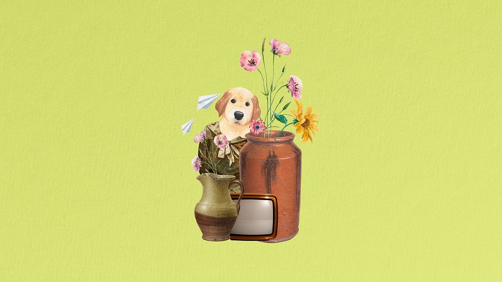 Puppy anthropomorphic dog remix collage art, desktop wallpaper