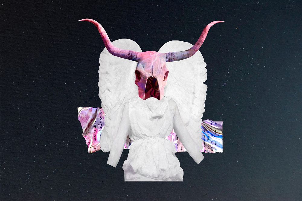 Anthropomorphic angel with longhorn mask 