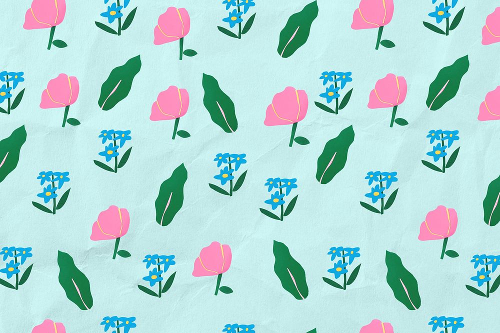 Flower pattern, turquoise background, paper craft design