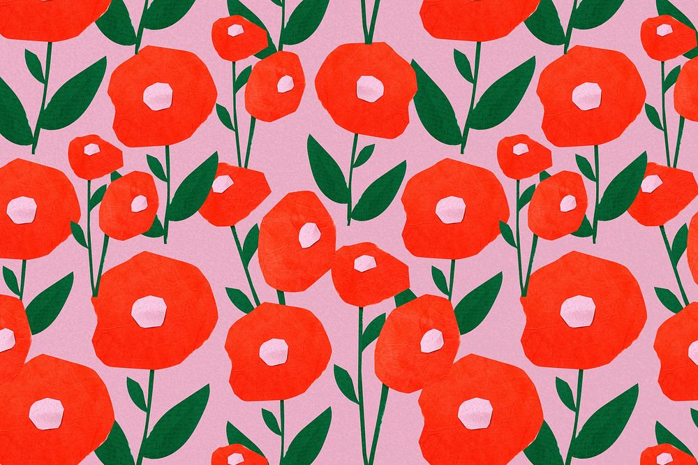 Poppy flower pattern background, paper craft design
