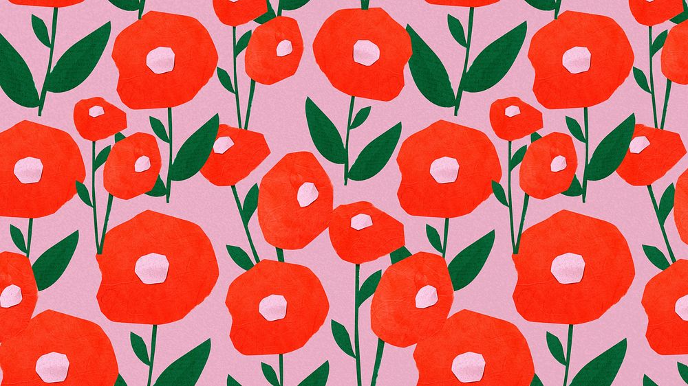 Poppy flower pattern computer wallpaper, textured HD background
