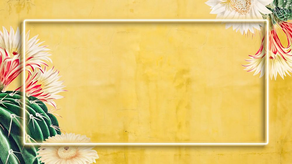 Cactus frame, yellow desktop wallpaper