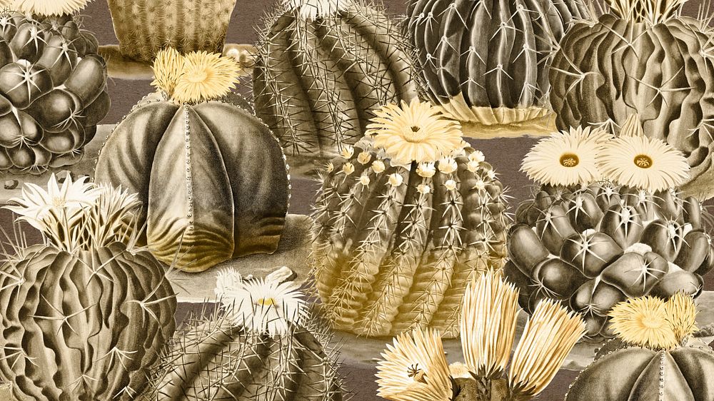 Yellow cactus pattern desktop wallpaper