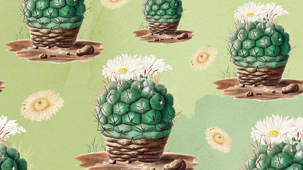 Cactus pattern, green desktop wallpaper