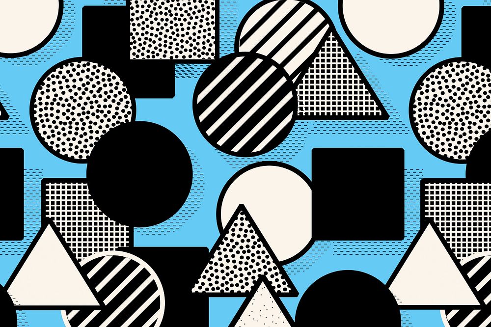 Blue geometric pattern background, triangle and circle graphics