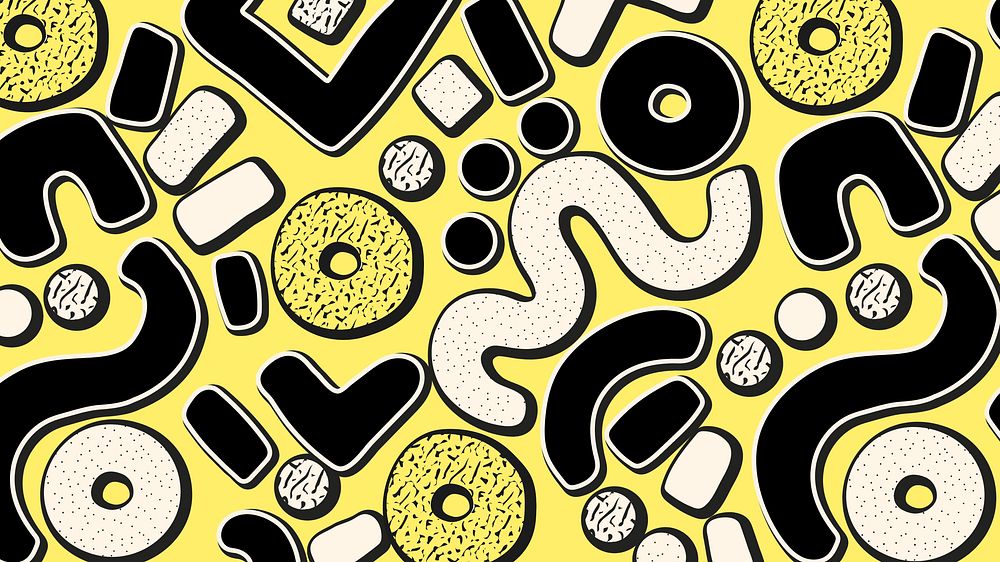 Yellow memphis pattern desktop wallpaper, abstract geometric background