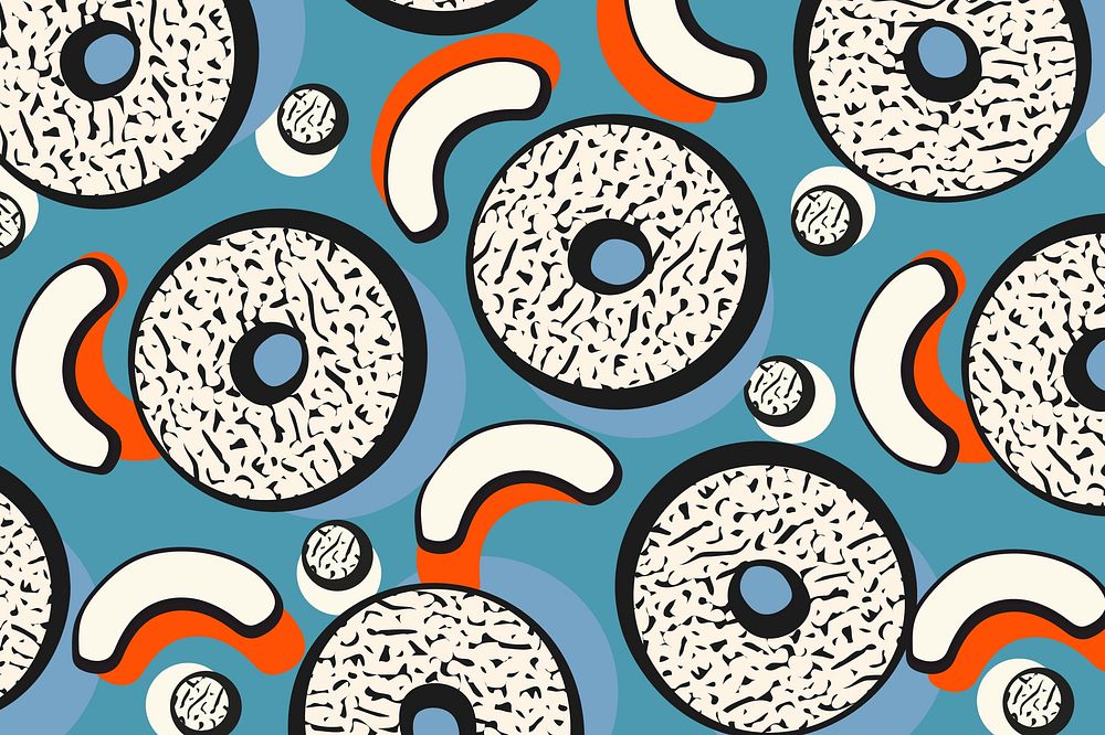 Donut memphis pattern background, blue abstract design