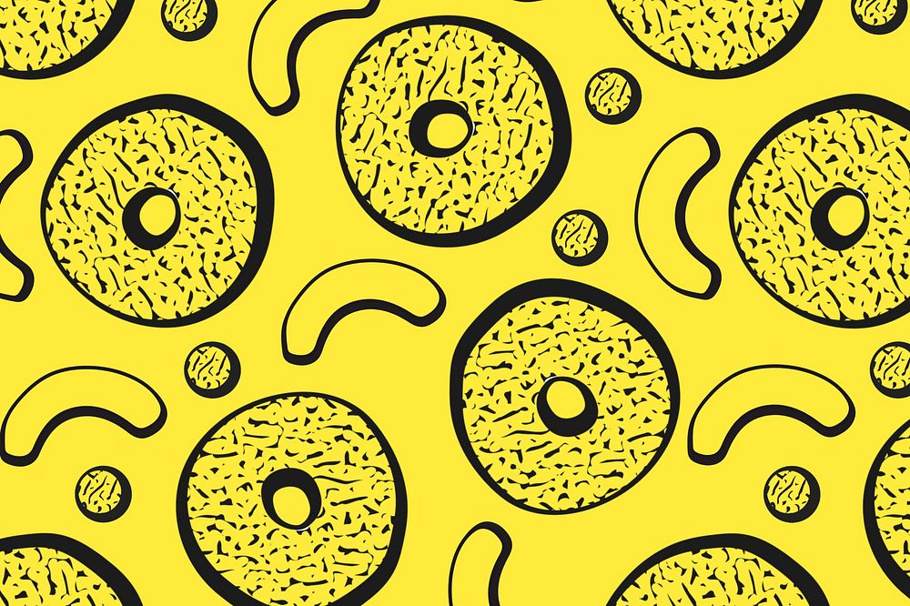 Donut memphis pattern background, yellow abstract design