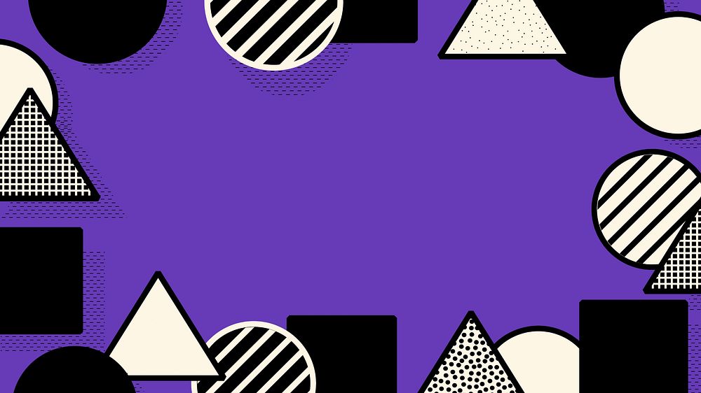 Purple geometric frame computer wallpaper, abstract triangle & circle shapes