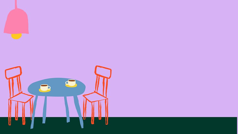 Aesthetic dining corner HD wallpaper, furniture doodle purple background